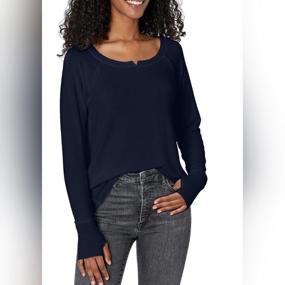 Michael Stars Navy Treasure Madison Brushed Jersey Size S Hi Low Thumbholes Top - Picture 1 of 12